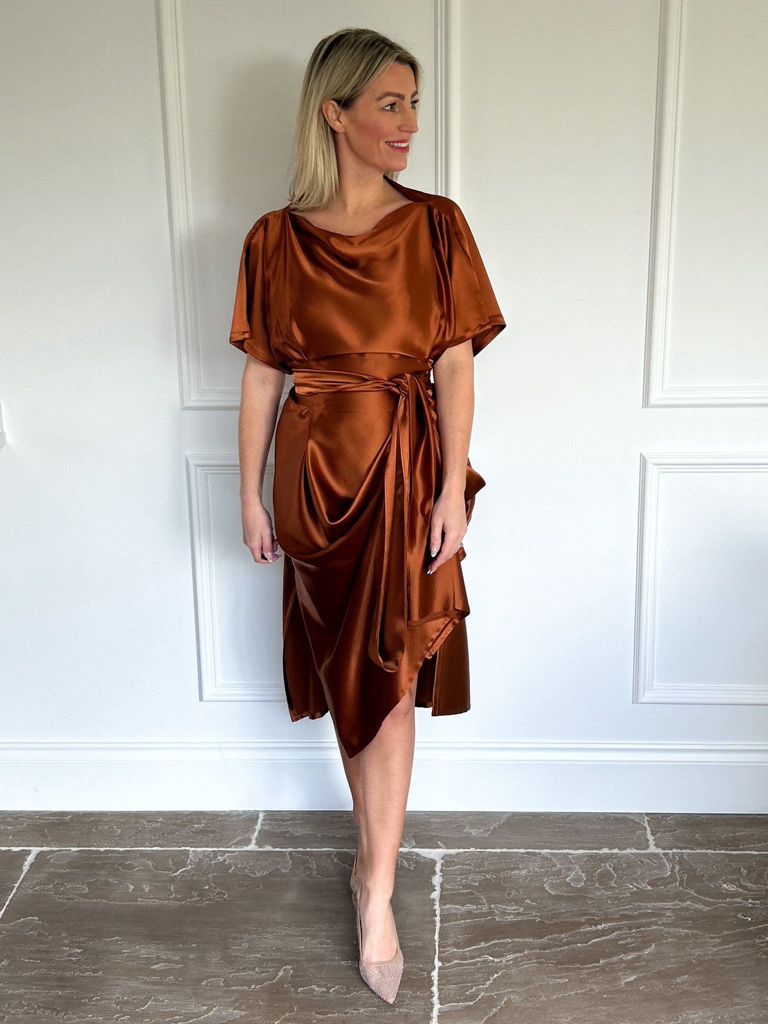 Rust Satin Riva Dress