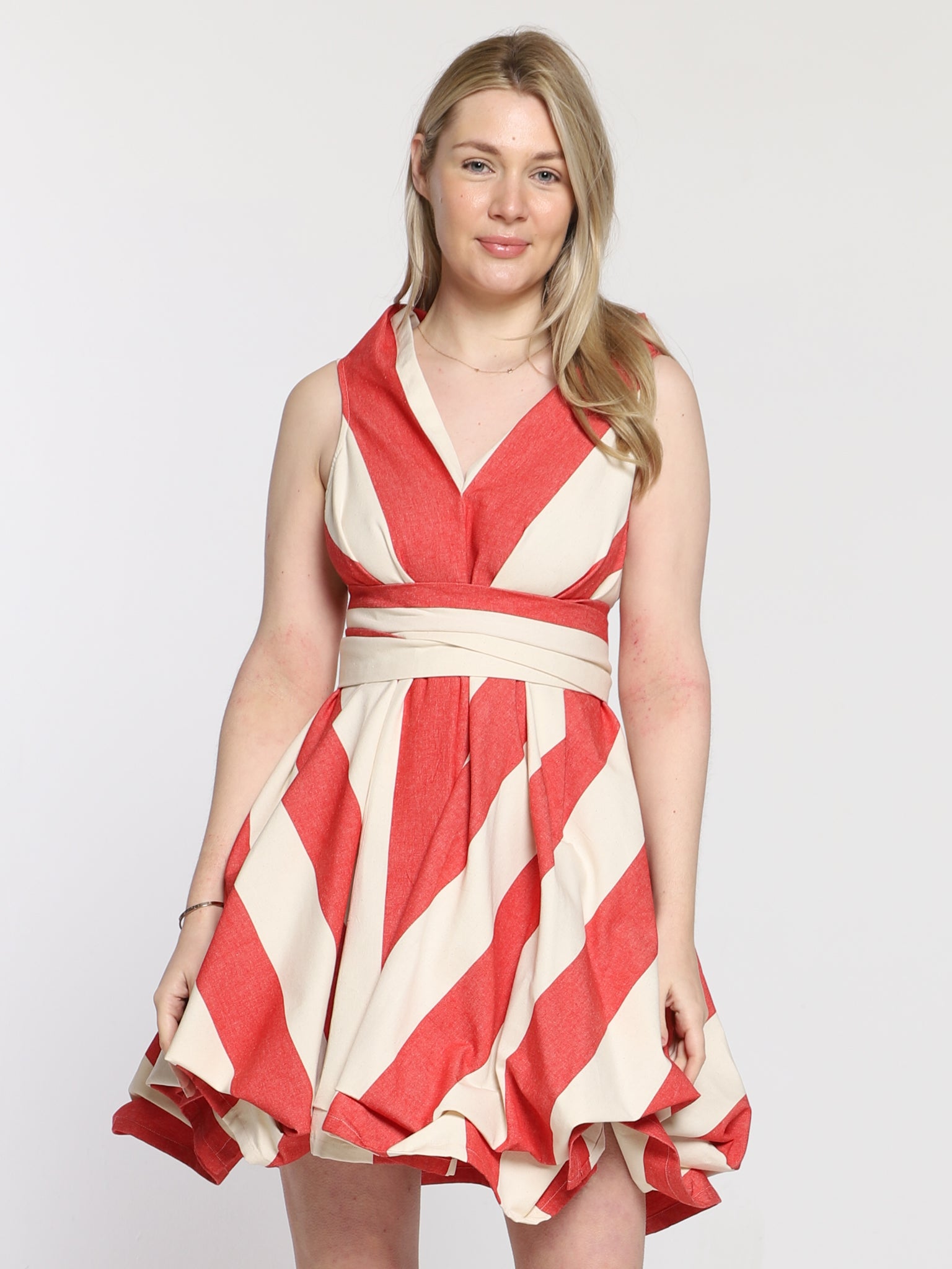 Red and Cream Stripe May Dress