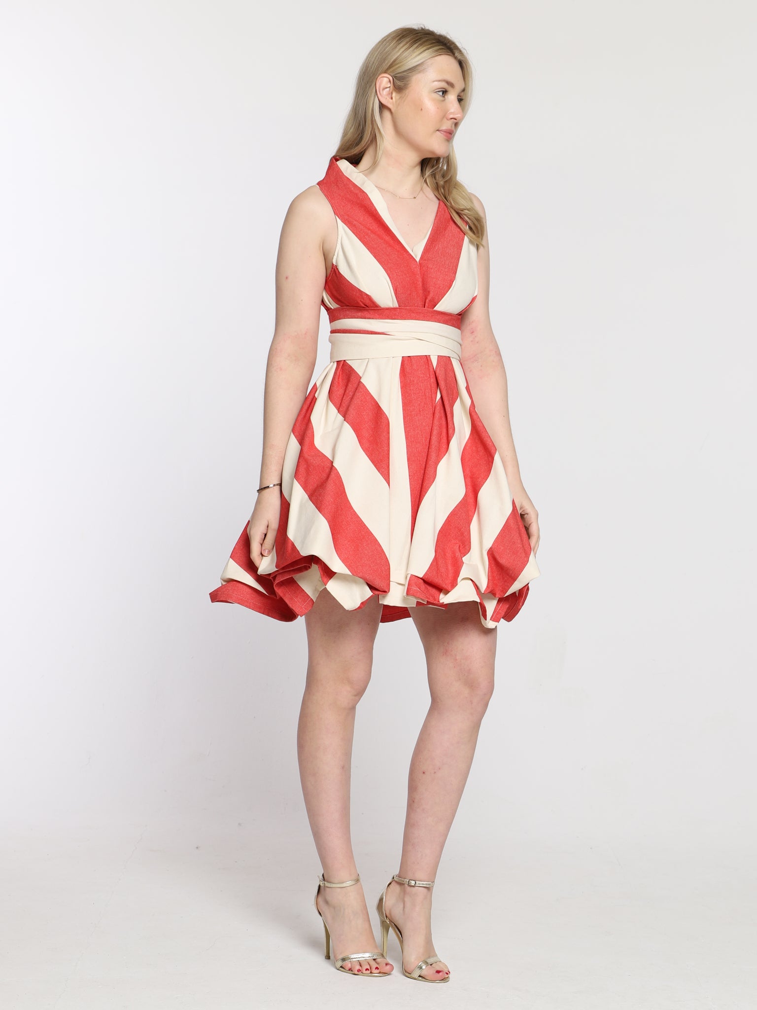 Red and Cream Stripe May Dress